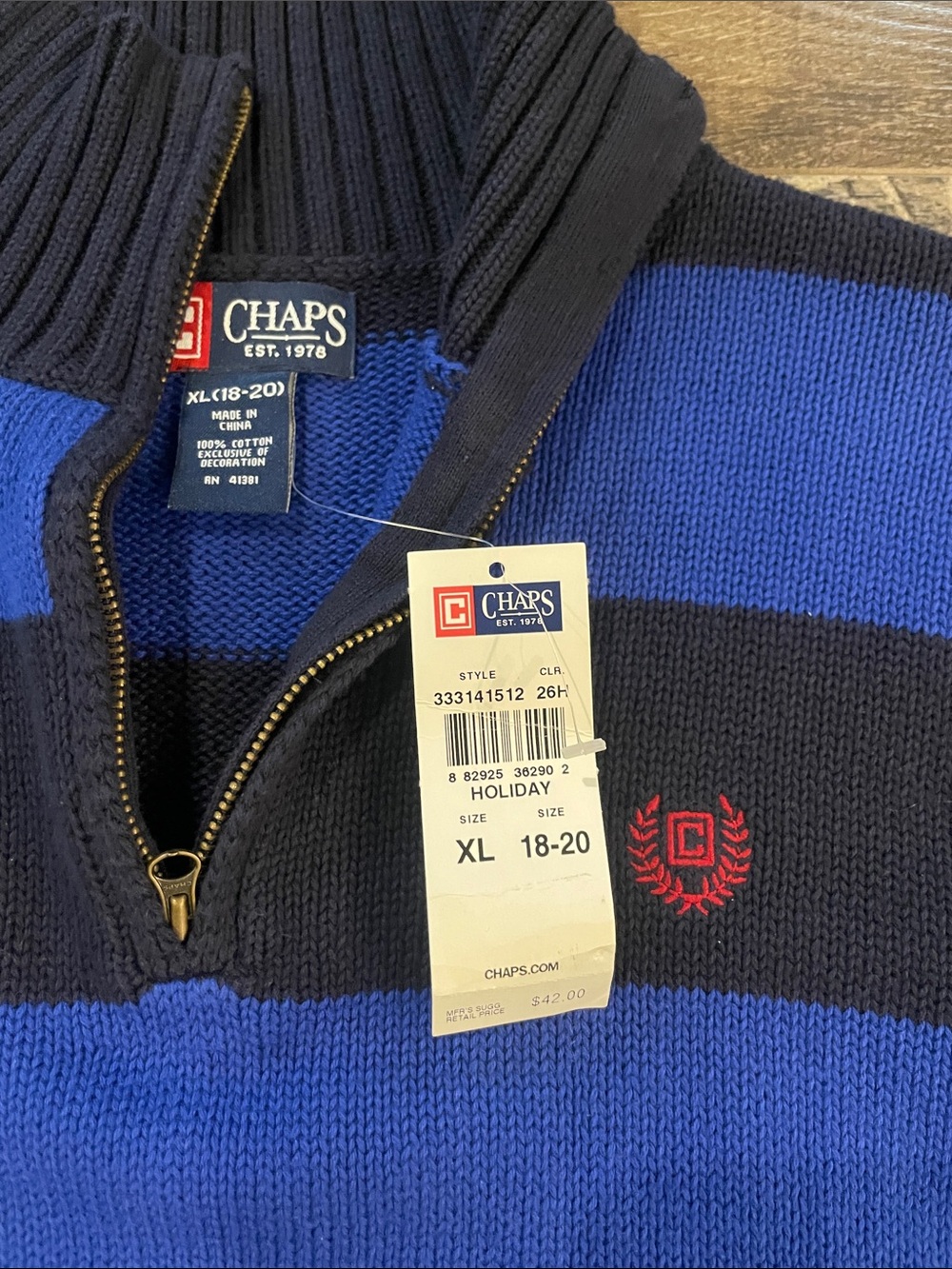 Chaps Boys Royal Blue and Navy Striped Half-Zip Sweater Size XL - Picture 3 of 9